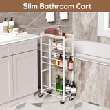 PAPAGIFTREE 4 Tier Slim Rolling Storage Cart with Pull-Out Baskets, Narrow Sliding Storage Slim Laundry Cart Slim Rolling Kitchen Cart PAPAGIFTREE