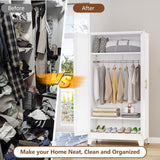 pozdeg 71" Metal Armoire Wardrobe Closet, Tall Clothing Storage Cabinet with Hanging Rods, Household Closet Organizers with Adjustable Shelves for Home Office or Gym (White) pozdeg