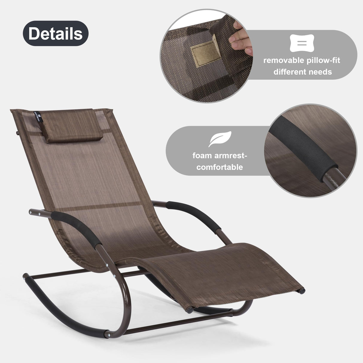mansion home Lounge Chair, Outdoor Chaise Lounge with Detachable Pillow for Patio, Lawn, Pool, Outdoor Lounge Chairs, Brown mansion home