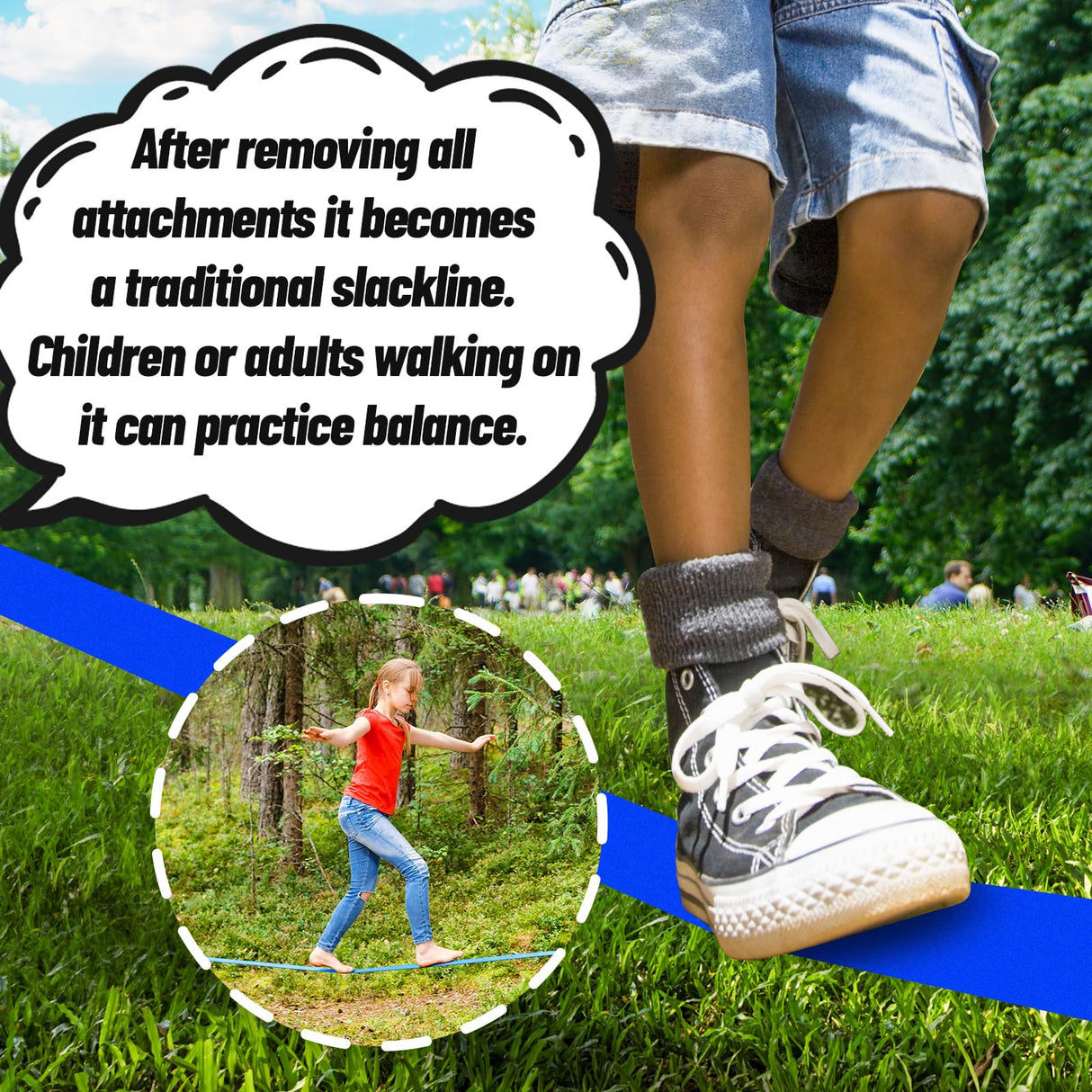Ninja Warrior Obstacle Course for Kids Outside-Ninja Slackline 52ft with 11 Durable Obstacles-Climbing Net,Wheel, Warrior Gymnastics & Monkey Bars,Slack Lines for Backyard for Kids. Just.smile