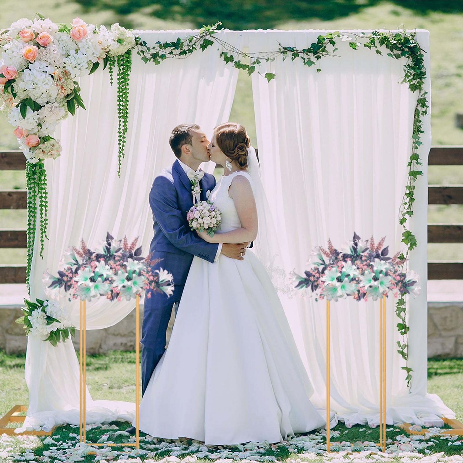 Wedding Arch Backdrop Stand, 7.2FT x 7.2FT Wedding Arches for Ceremony, Gold Balloon Arch Stand with Flower Stand for Wedding, Birthday, Baby Shower, Anniversaryand and Any Celebration - WoodArtSupply