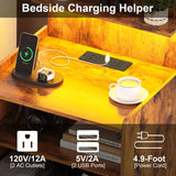 LED Nightstand with Charging Station, Night Stand with 2 Drawers and Open Storage, Bedside Table with LED Lights, Modern End Table with USB Ports Outlets, Rustic Brown Diliplain