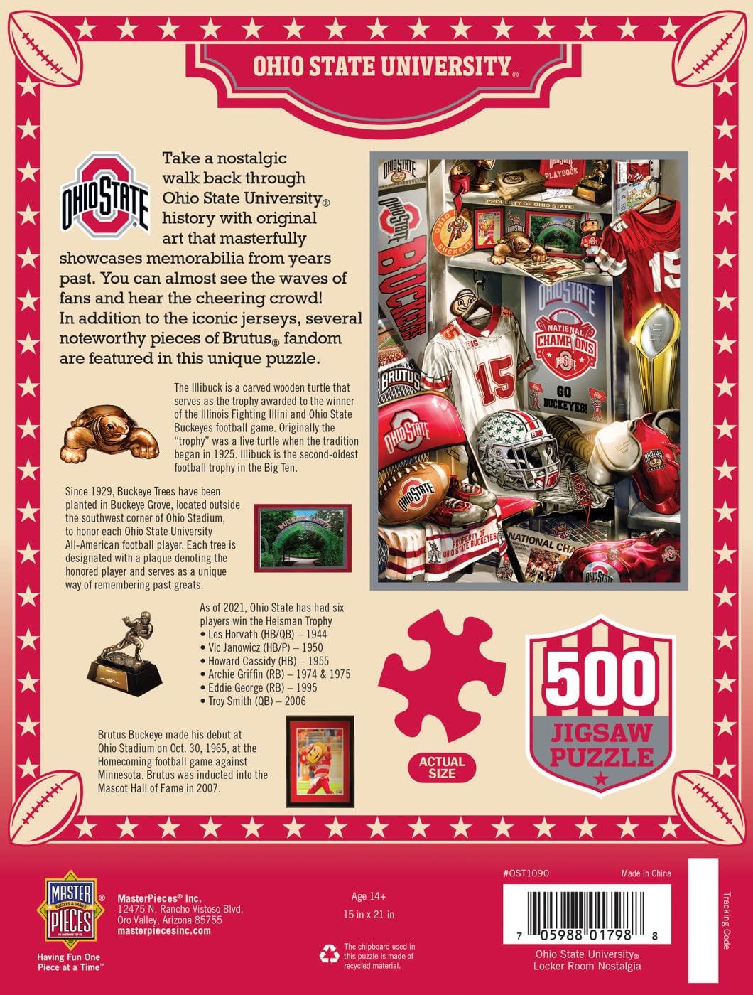 MasterPieces Game Day 500 Piece Jigsaw Puzzle for Adults - NCAA Ohio State Buckeyes Locker Room - 15"x21" Masterpieces