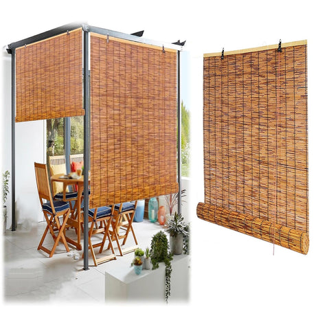 DISPRA Outdoor Light-Filtering Bamboo Roller Blind, Blackout Bamboo Blinds for Interior Windows 84"" 72"" 34"" 23"" 35"" 43"" 56"" 68"" Cordless Patio Roll up Shades for Porch Privacy Screen DISPRA