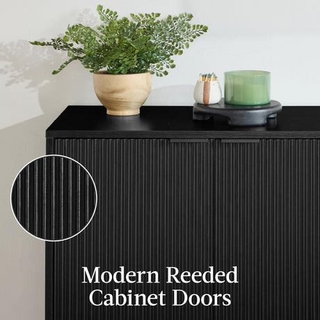 Best Choice Products 55" Modern 4-Door Sideboard Storage Cabinet, Buffet, Media Cabinet, Cupboard, Entryway Accent Table, Bookcase w/Reed Panels and Adjustable Shelves - Black Best Choice Products