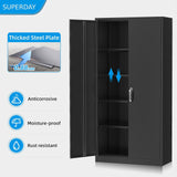 Superday Metal Storage Cabinets, 72" Storage Cabinet with Locking Door, Tall Garage Cabinet with 2 Doors and 4 Adjustable Shelves for Home Office, Classroom, Easy Assemble(Black) Superday