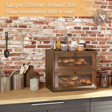 Alpeir Double Layer Large Bread Box for Kitchen Counter, Wooden Corner Bread Storage Container with Acrylic Window, Retro Brown Alpeir