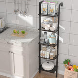 YMYNY Industrial 5-Tier Wall-Mounted Ladder Bookcase - Black Wooden Storage Shelves YMYNY