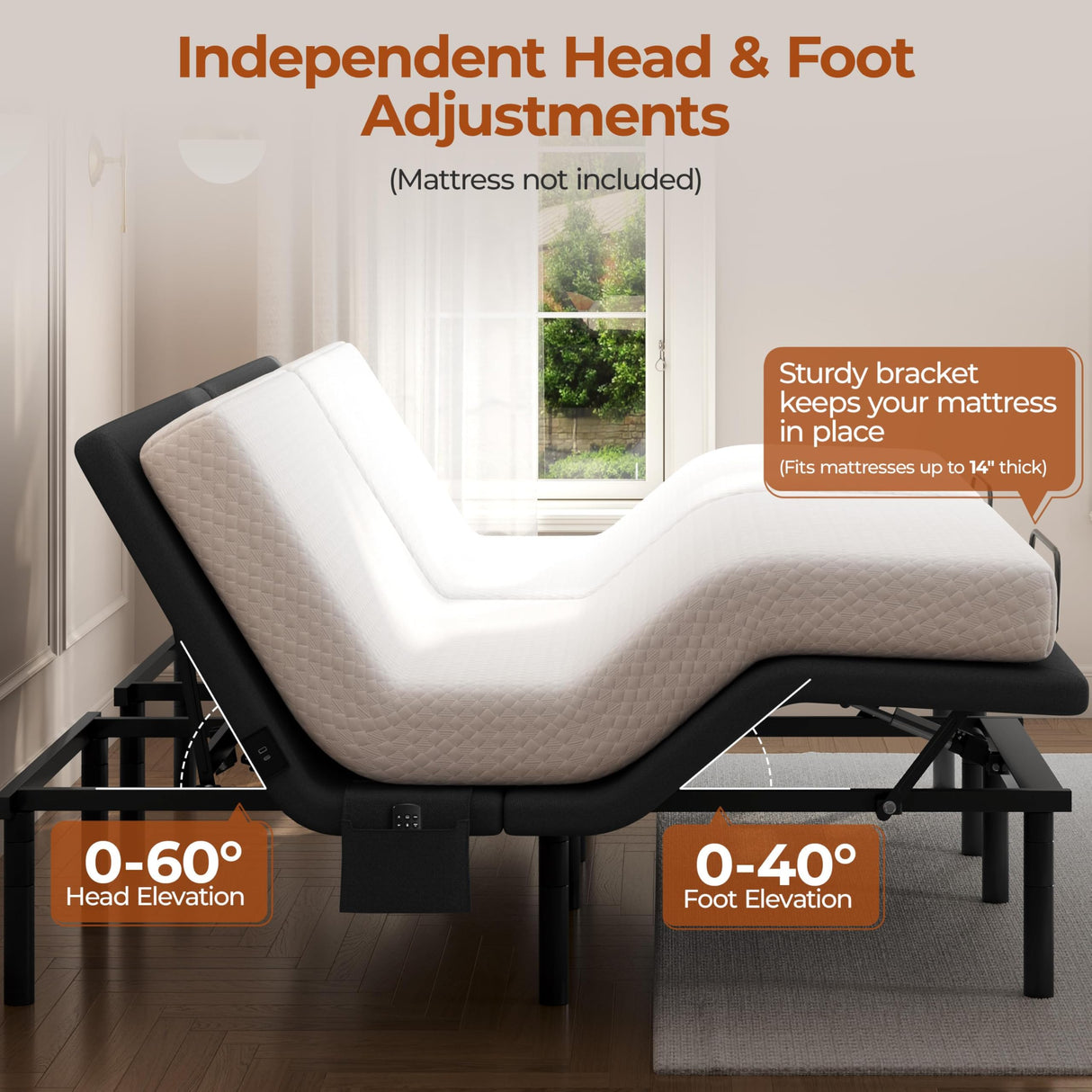 Yaheetech Split King Adjustable Bed Frame,w/Wireless Remote,Massage Function,Nightlight,4 Height-Adjustable Legs,Head & Foot Incline,4 USB Ports,Easy Assembly Yaheetech