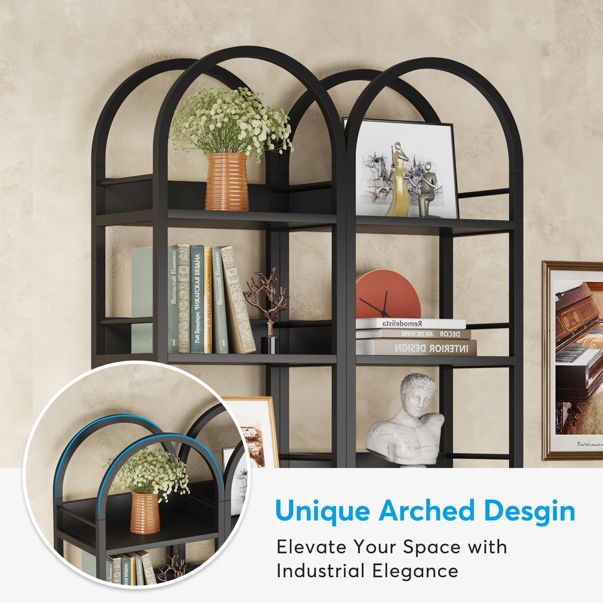 Arched 6-Tier Corner Bookshelf by Tribesigns - 78.7" Tall Freestanding Black Display Shelf Tribesigns