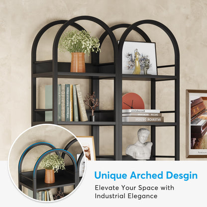 Arched 6-Tier Corner Bookshelf by Tribesigns - 78.7" Tall Freestanding Black Display Shelf - WoodArtSupply