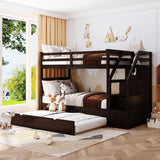 Harper & Bright Designs Twin Over Twin Bunk Beds with Trundle,Wooden Twin Size Bunk Bed Frame with Stairs, Kids Bunk Bed with Storage for Family,Teens,No Box Spring Needed,Espresso Harper & Bright Designs