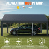 JAMFLY Carport, 12x20 ft Heavy Duty Carport with Roll-up Windows, Portable Garage with Removable Sidewalls & Doors, Car Canopy with Sandbags and All-Season Tarp for Car Boat Truck Motorcycle JAMFLY