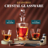 Whiskey Decanter Set by Royal Reserve – Whiskey Gift Set - Twisted Bourbon Decanter 34 oz 1000 ml with Glasses, Whiskey Stones, Coasters, Tongs – Whiskey Gifts for Men, Husband, Dad Christmas Royal Reserve