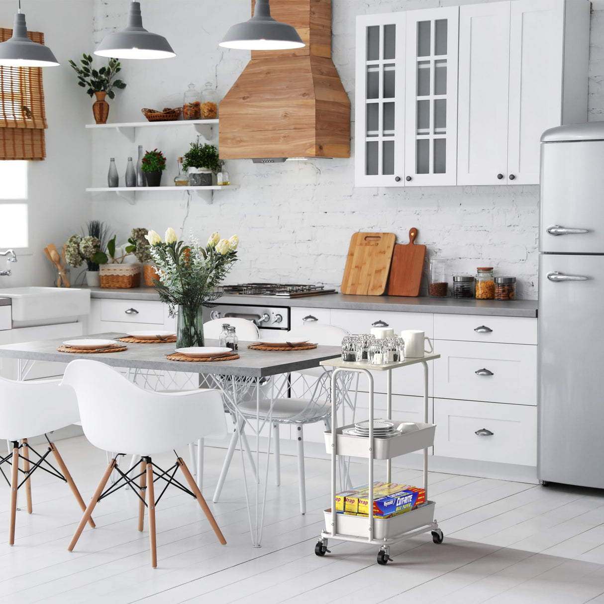 Simple Houseware 2-Tier Rolling Utility Cart with Top Board, Rustic Brown Simple Houseware