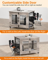 Lulive Dog Crate Furniture, Dog Kennel Indoor Double Doors Wooden Dog Cage, 33'' Heavy Duty Dog Crate with Cushion & Wheels, Decorative End Table Pet House Chew-Resistant for Medium/Small Dog, Grey Lulive
