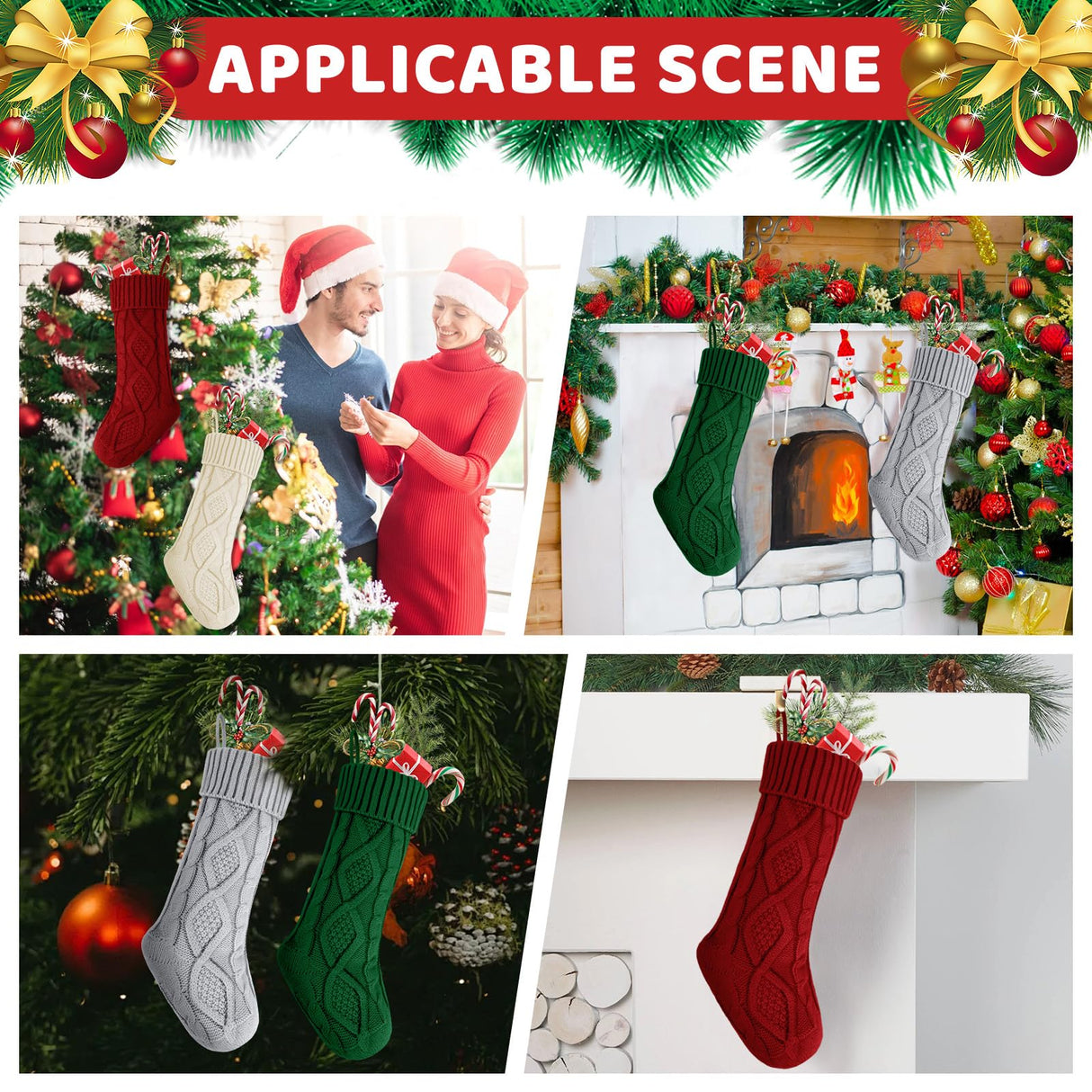 YOGINGO 2 Pack Christmas Stockings - Personalized Christmas Stockings, Large 18 Inches Christmas Stocking Hold All Surprises, Knitted Gift Stockings & Farmhouse Christmas Decor YOGINGO