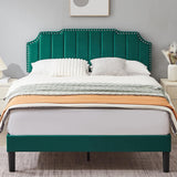 VECELO Full Size Upholstered Platform Bed Frame with Tufted Adjustable Headboard/Mattress Foundation/Wood Slat Support,Easy Assembly,Dark Green VECELO