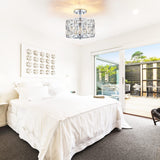 MEXO Farmhouse Crystal Round Semi Flush Mount Modern Close to Ceiling Light Fixture, Cylinder Drum Shade Ceiling Lights 3LT Ceiling Lamp for Kitchen Island Dinning Room Bedroom MEXO