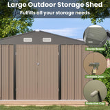 Patiowell 10 x 10 FT Outdoor Storage Shed,Metal Yard Shed with Design of Lockable Doors, Utility and Tool Storage for Garden, Patio, Backyard, Outside use,Brown Patiowell