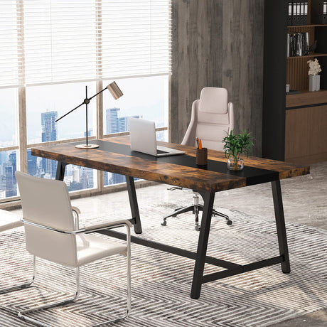 Tribesigns 6FT Rectangle Conference Table, 70.87L x 33.46W x 29.92H Inches Meeting Table for Conference Room, Vintage Wood Office Executive Desk with Strong Metal Frame for 6 People (Rustic Brown) Tribesigns