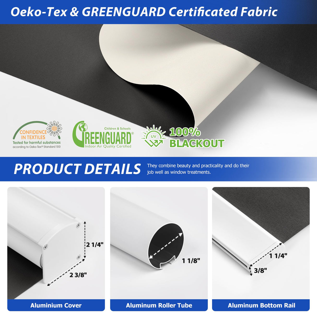 LazBlinds Cordless Roller Shades, Free-Stop Blackout Roller Blinds with Cassette Valance, Thermal Insulated UV Protection Waterproof, Roll Up Blinds for Windows, 30'' W x 72'' H, Black LazBlinds