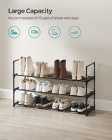 SONGMICS Shoe Rack, 3 Tier Shoe Organizer, Metal Shoe Storage Shelf for 15 Pairs of Shoes, Easy to Assemble, Entryway, Black ULSA303B02 SONGMICS