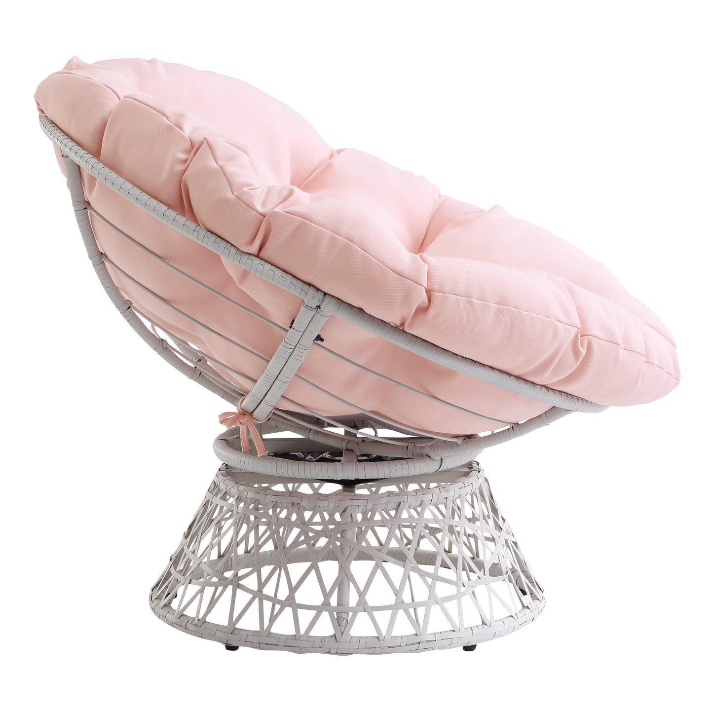 OSP Home Furnishings Wicker Papasan Chair with 360-Degree Swivel, Cream Frame with Pink Cushion