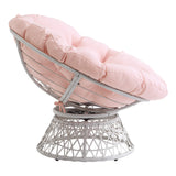 OSP Home Furnishings Wicker Papasan Chair with 360-Degree Swivel, Cream Frame with Pink Cushion OSP Home Furnishings