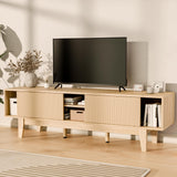 EDWINENE TV Stands for 55 60 65 inch TV, Oak Fluted TV Stand for Living Room Bedroom, Mid Century Modern TV Console Tables, Entertainment Center with Storage Cabinet, Sliding Doors and Open Shelves EDWINENE