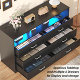 Bigbiglife Dresser for Bedroom, 6 Drawer Dresser with Charging Station and Led Light, Modern Chest of Drawers for Bedroom, Living Room,Black Bigbiglife