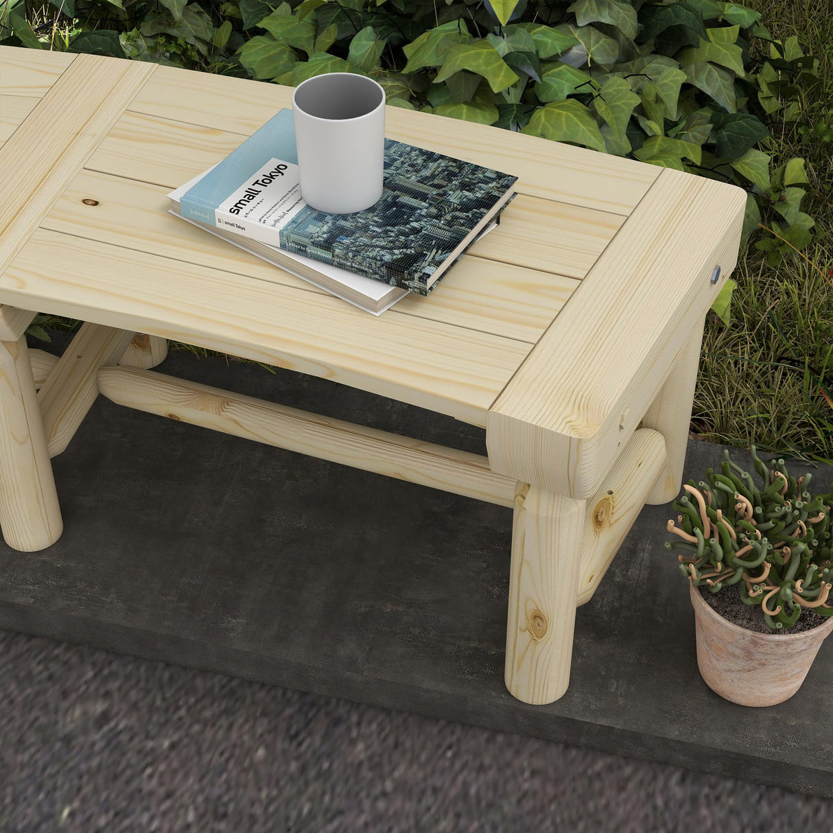 Outsunny Natural Wood Semicircular Garden Bench for Outdoor Spaces Outsunny