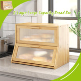 Large Bread Box Double Layer Bamboo Bread Box for Kitchen Counter Container Farmhouse Bread Box Bread Holder Capacity Bread Storage Bin(Natural) BMOSU