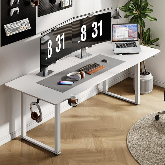 ONBRILL Standing Desk, 71x32 Inches Stand Up Desk with 4 Legs, Rectangle Desk with 2 Dual Motor & Memory Controller, Sit Stand Desk Adjustable Height from 28-46" for Computer Workstation, Whi - WoodArtSupply