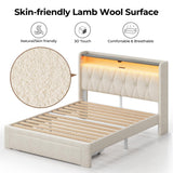 Rolanstar Twin Bed Frame with Drawer, Storage Headboard with Charging Station and LED Lights, Upholstered Bed with Heavy Duty Wood Slats, No Box Spring Needed, Noise Free, Easy Assembly, Beige Rolanstar