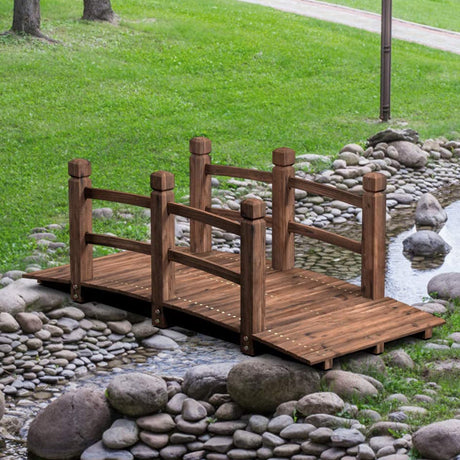Giantex 5 FT Wooden Garden Bridge, Stained Wood Arc Footbridge with Railings, 400 lbs Capacity, Decorative Pond Bridge for Outdoor Garden Yard Backyard Creek Farm (Brown) Giantex