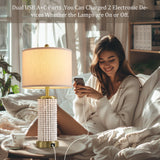 Reaketon 24.5" Farmhouse Table Lamp 3-Way Dimmable Touch Control Table Lamp Set of 2 with for Bedroom Wood Beaded Table Lamp for Living Room Rustic Nightstand Bedside Lamps(2 Bulbs Included) Reaketon