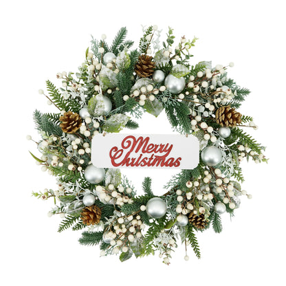 YNYLCHMX 20 Inch Christmas Wreath for Front Door, Winter Wreath with Welcome Sign Pine Needle Pine Cone Berry Artificial Door Xmas Wreaths for Window Wall Fireplace Farmhouse Holiday Party Decoration