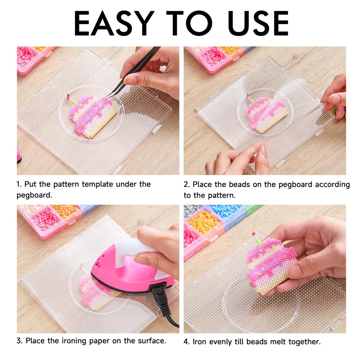 INSCRAFT 28,000 Mini Fuse Beads, 2.6mm 48 Colors Melty Beads with 7 Pegboards 15 Ironing Sheets 2 Tweezers 2 Ironing Papers & 6 Chain Accessories INSCRAFT