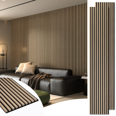 Art3d 2-Pack 108" x 12" Acoustic Wood Panels for Wall, Soundproof Wood Slat Panel for Wall and Ceiling, 3D Fluted Sound Absorbing Paneling for Interior Wall Decor, Living Room, Bedroom - Peach