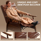 Leather Recliner Chair Set of 2, Mid Century Push Back Accent Ｃhair, Comfortable Living Room Chair with Solid Wood Frame, High Back Lounge Chair for Reading and Relaxing(Brown) Generic