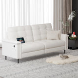 TYBOATLE 85" W White Faux Leather Sofa Couches for Living Room, Mid-Century Modern Tufted Comfy Small Loveseat w/USB and Wide Arms, 2/3 Seater Office Couch for Small Space Apartment Bedroom Furniture TYBOATLE