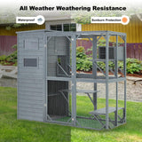 MXSUNH Large Outdoor Cat Catio Pine Weatherproof Cat Enclosure with 3 Resting Boxes, 3 Platforms,5 Windows,70" H*32" W*77" L,Gery MXSUNH