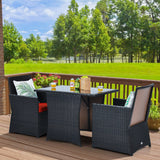 HAPPYGRILL 3-Piece Outdoor Wicker Bistro Set PE Rattan Dining Table Set with Cushioned Chairs, Patio Conversation Set for Backyard Porch Garden and Poolside HAPPYGRILL