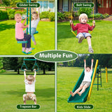 Swing Sets for Backyard, 5 in 1 Heavy-Duty Metal Swing Stand with Belt Swing, Glider, Trapeze Bar, Slide, A-Frame Outside Swing Set for Boy Girl Gift, Holds Up to 550lbs Aura Outdoor