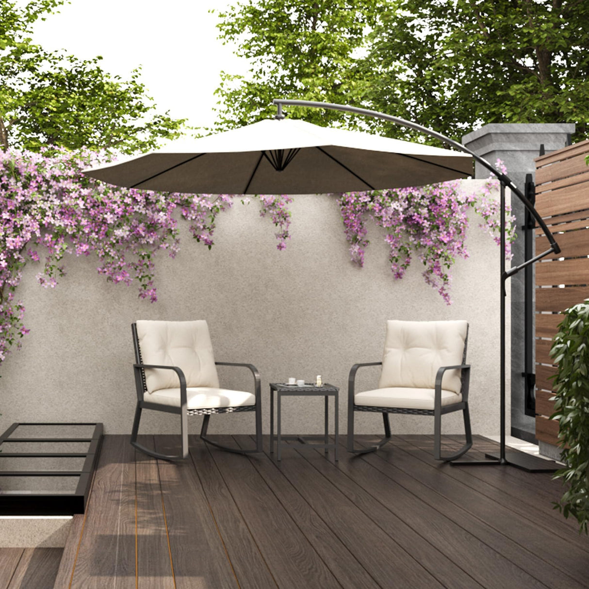 Temminkii Bistro 3 Piece Patio Furniture Set, Patio Table and Rattan Outdoor Rocking Chairs Set of 2, Outdoor Bistro Conversation Set for, Garden, Balcony, Poolside, Backyard, Beige Temminkii