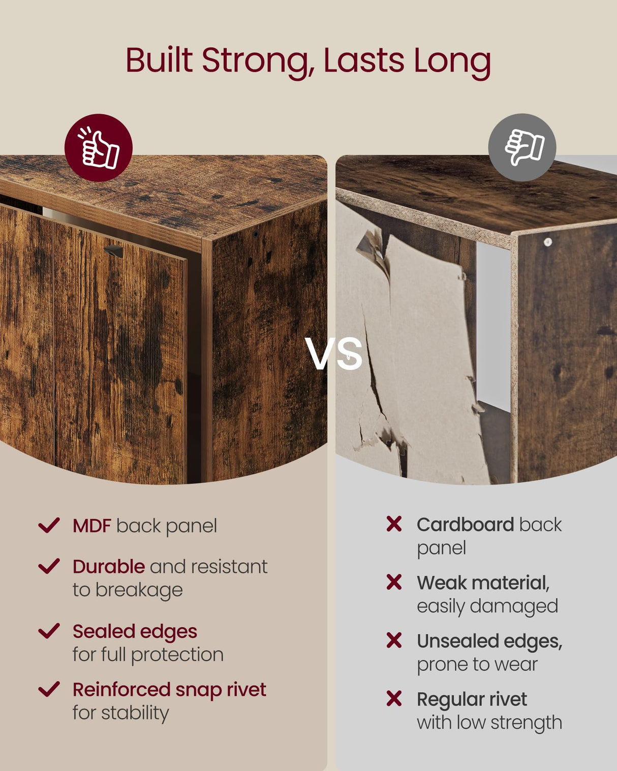 VASAGLE Custos Collection - Bookshelf, Bookcase, Cube Shelf with 4 Compartments, 9.4 x 26 x 26 Inches, Storage Shelf, for Living Room, Home Office, Dining Room, Rustic Brown ULBC476K01 VASAGLE