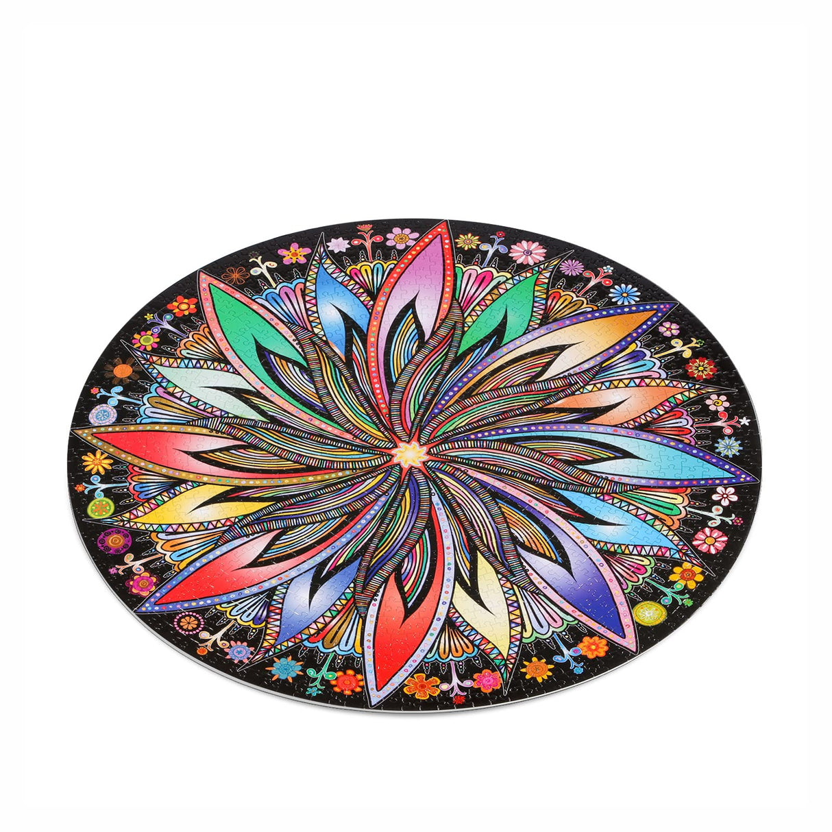 Bgraamiens Puzzle-Blooming Flowers-1000 Pieces Creative Geometric Round Blue Board Colorful Mandala Jigsaw Puzzle Bgraamiens