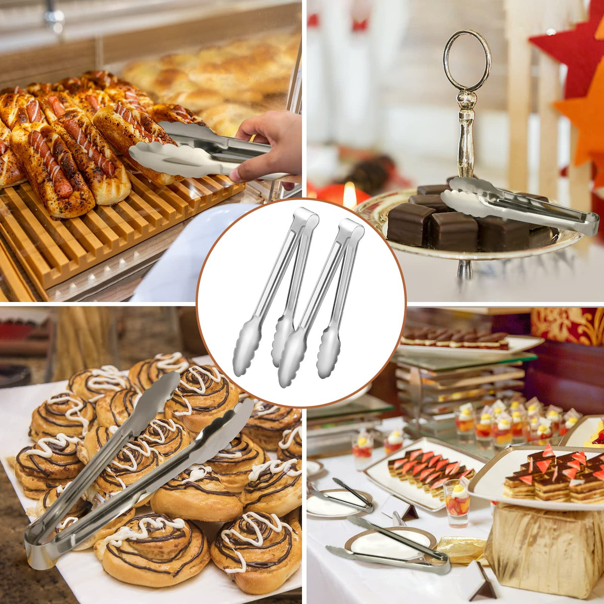 6 Pack Serving Tongs Kitchen Tongs, Buffet Tongs, Stainless Steel Food Tong Serving Tong, small tongs Dmoera