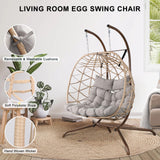 NOBLEMOOD Outdoor Egg Swing Chair with Stand, 2 Person Patio Swing Chairs with Thick Cushions and Pillows, Wicker Double Egg Chair Swing for Indoor Bedroom NOBLEMOOD